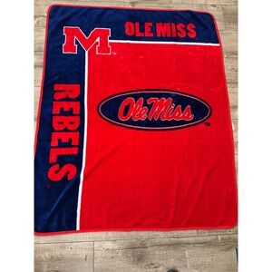 Ole Miss Rebels Plush Fleece Throw Blanket Red Navy Blue NCAA College Football